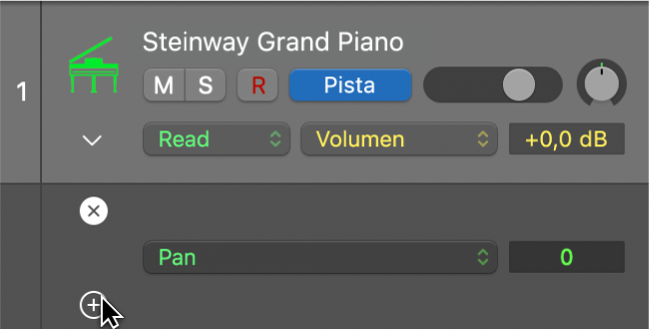 Ilustración. Se está colocando el puntero del ratón sobre una línea de automatización.