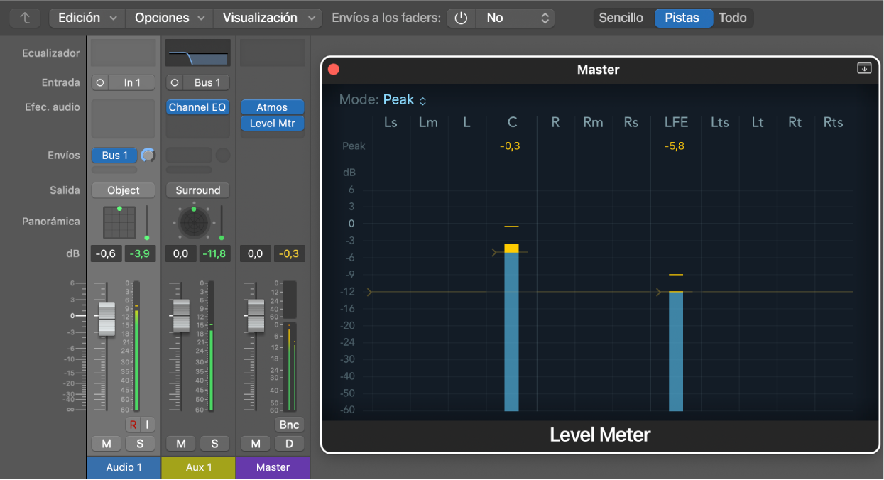 Ilustración. Direccionamiento de una pista de objeto al canal LFE.