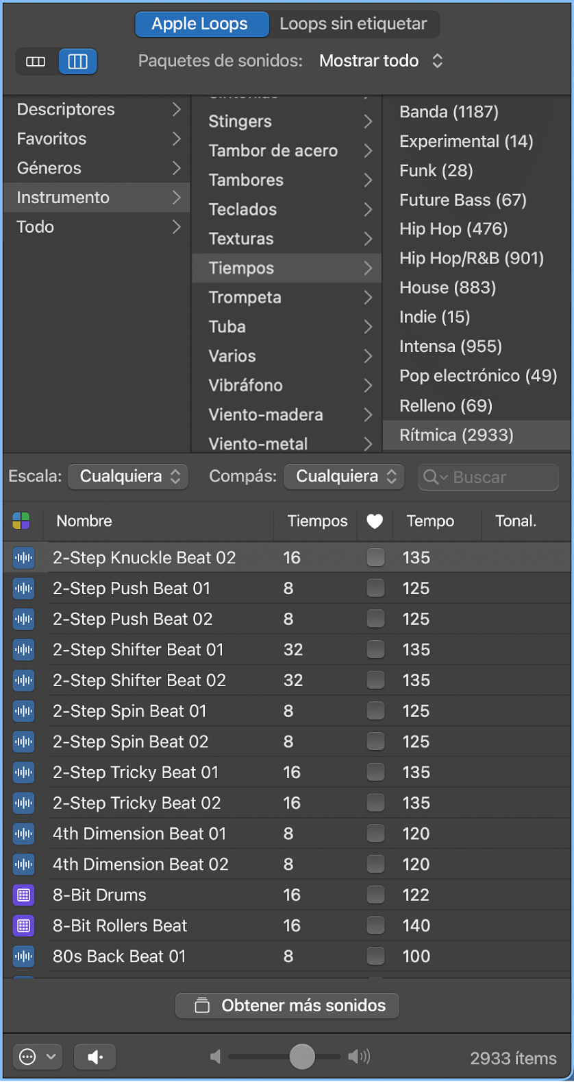 Ilustración. Explorador de loops en la visualización como columnas.