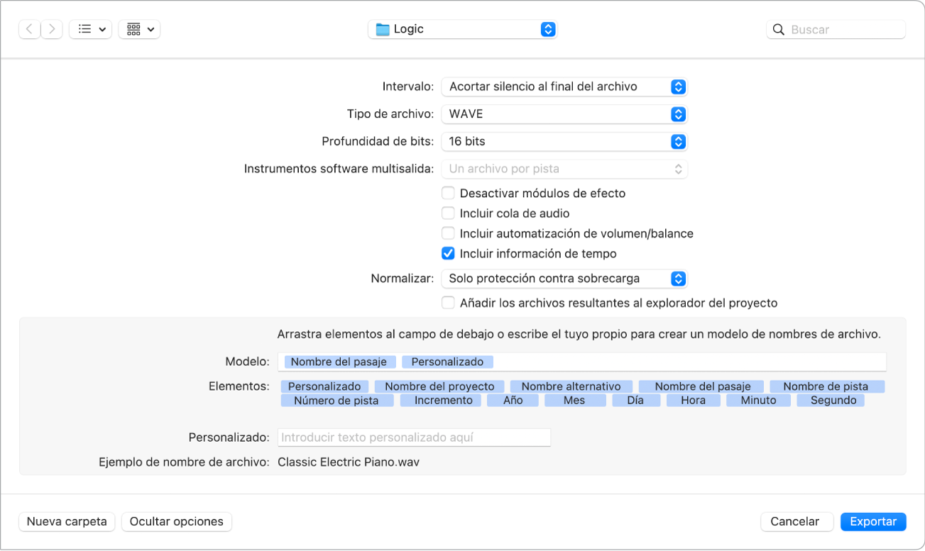 Ilustración. Cuadro de diálogo “Pasaje como archivo de audio”.