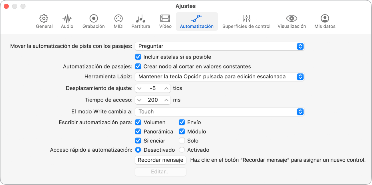 Ilustración. Ajustes de automatización.