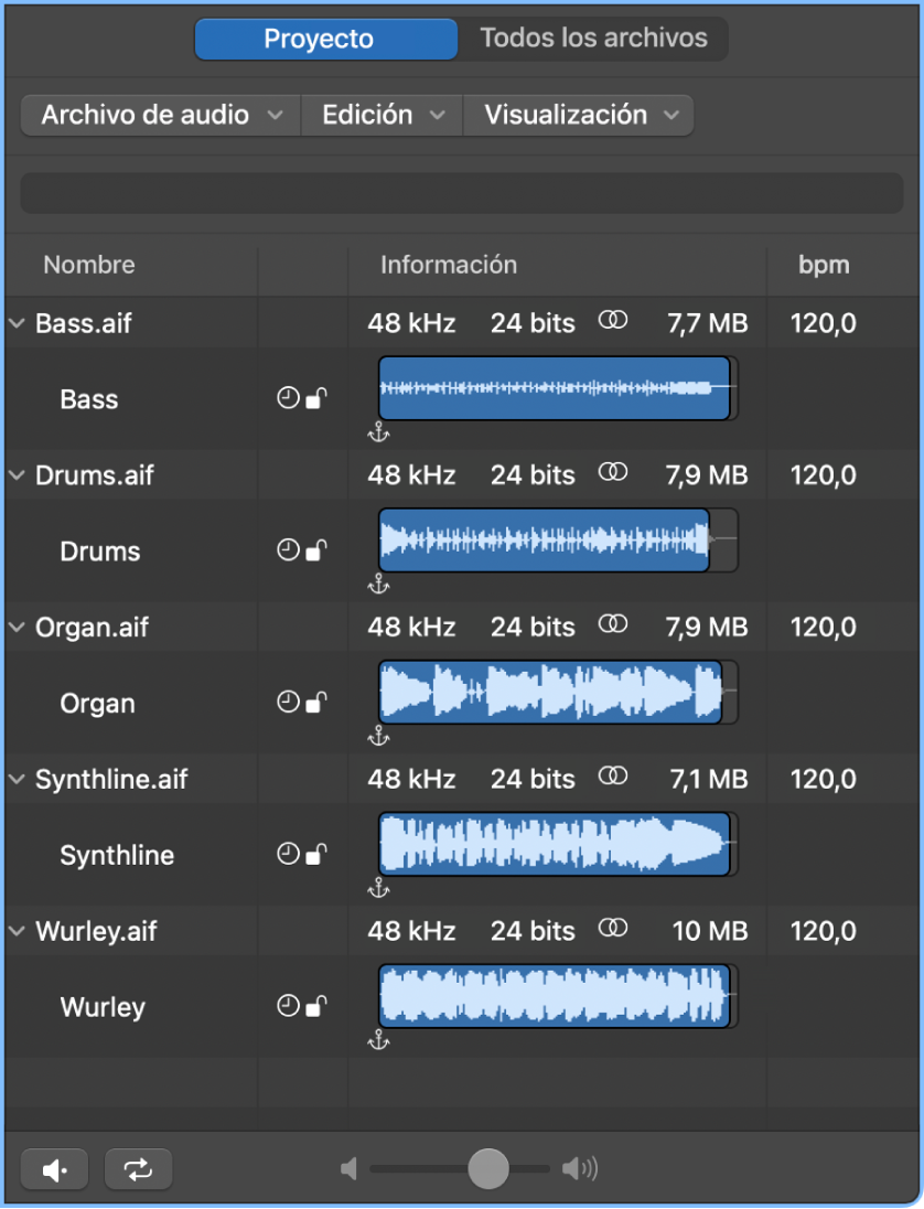 Ilustración. Explorador de audio del proyecto.