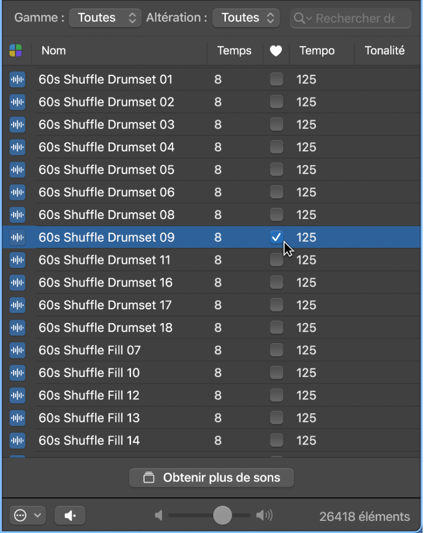 Figure. Case Favoris dans le navigateur de boucles.