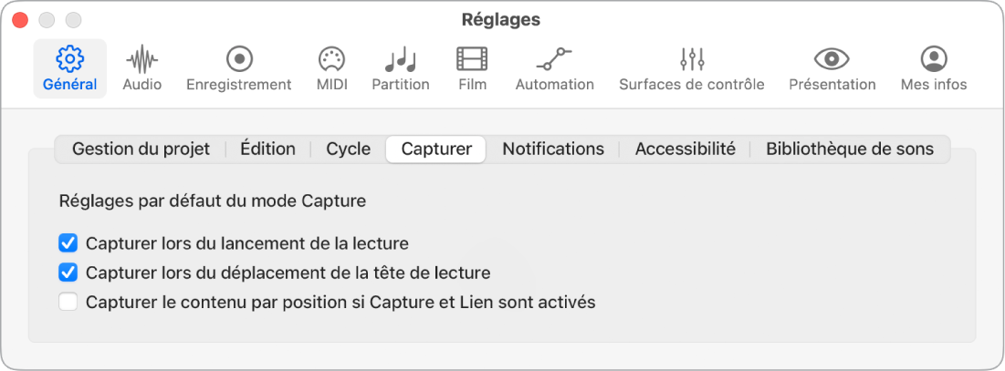 Figure. Réglages de capture.