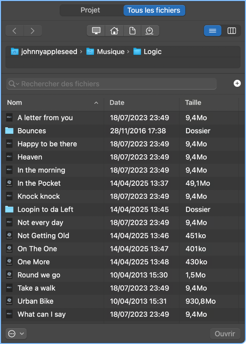 Figure. Fichiers médias dans le navigateur Tous les fichiers