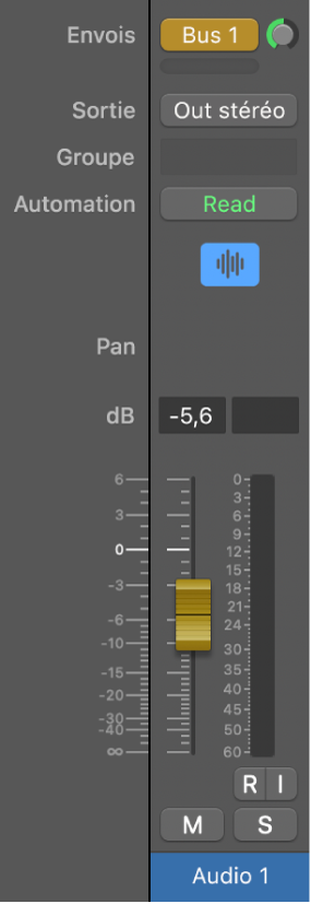 Figure. Tranche de console en mode Envois sur les curseurs.