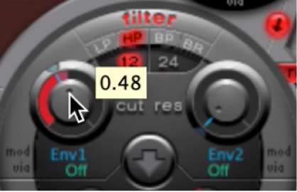 図。「cut(off)」ノブ。