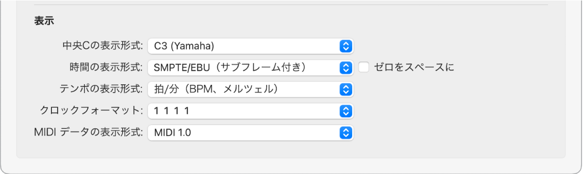 図。「表示」設定の「一般」パネルの「表示」セクション。