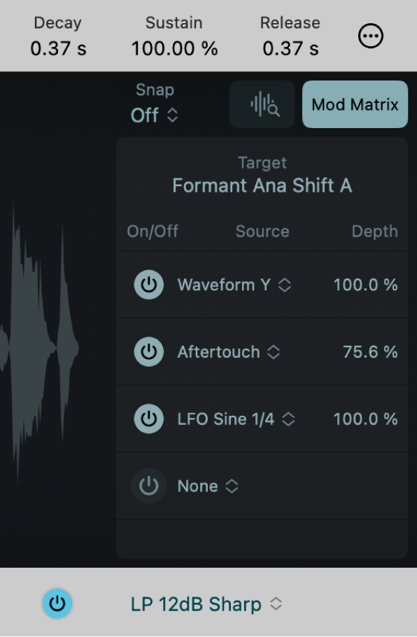 図。Sample AlchemyのMod Matrix。