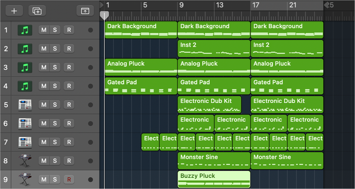 図。フォルダトラックの中にリージョンをドラッグする。