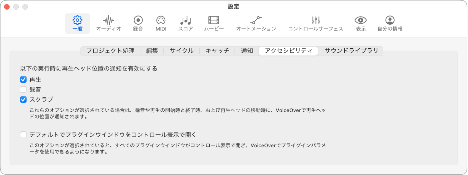 図。「アクセシビリティ」設定。