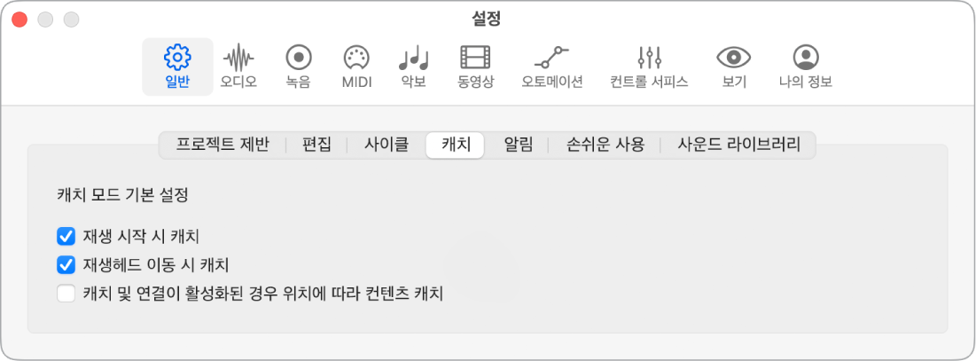 그림. 캐치 설정.