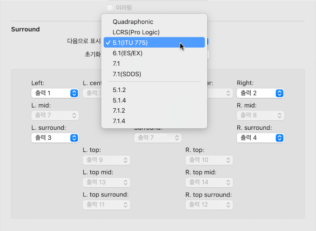 그림. 서라운드 설정.