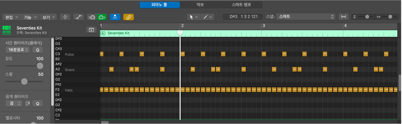 그림. 키 레이블 이름을 표시하는 피아노 롤 윈도우.