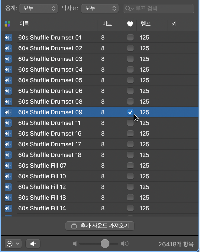 그림. 루프 브라우저의 즐겨찾기 체크상자.