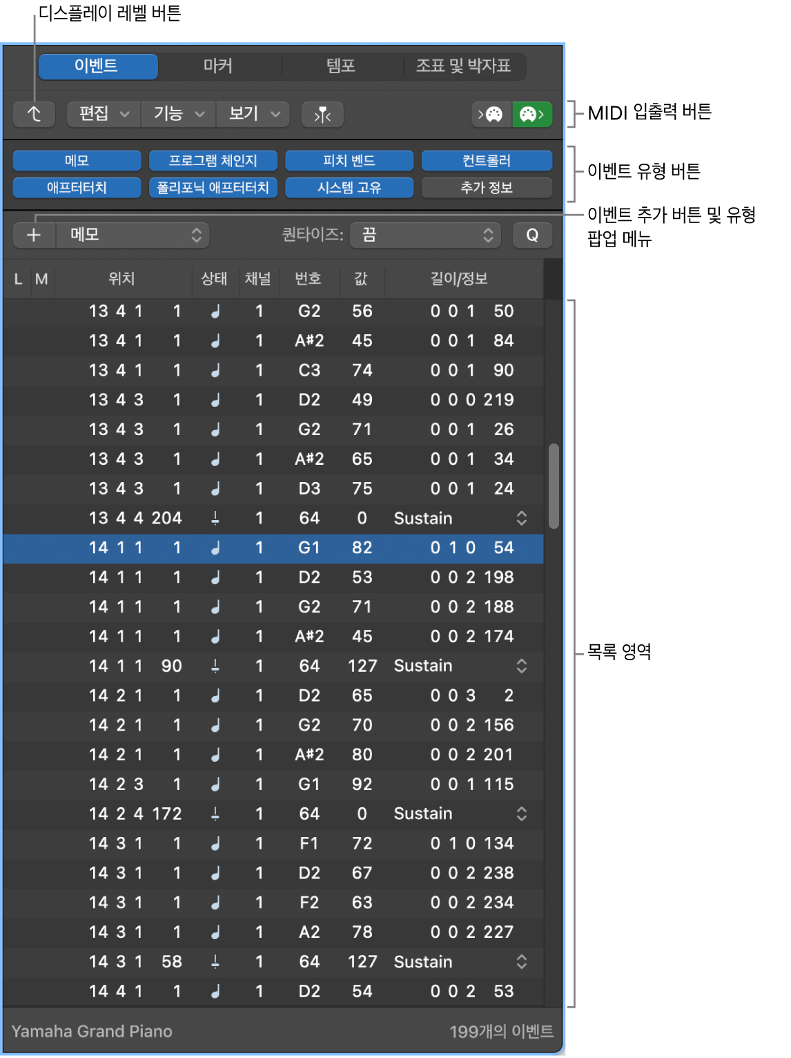 그림. 이벤트 목록.
