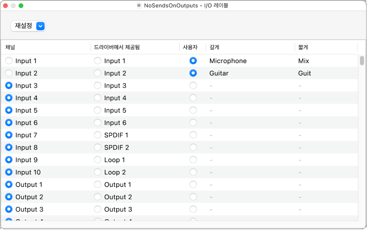 그림. I/O 레이블 윈도우.