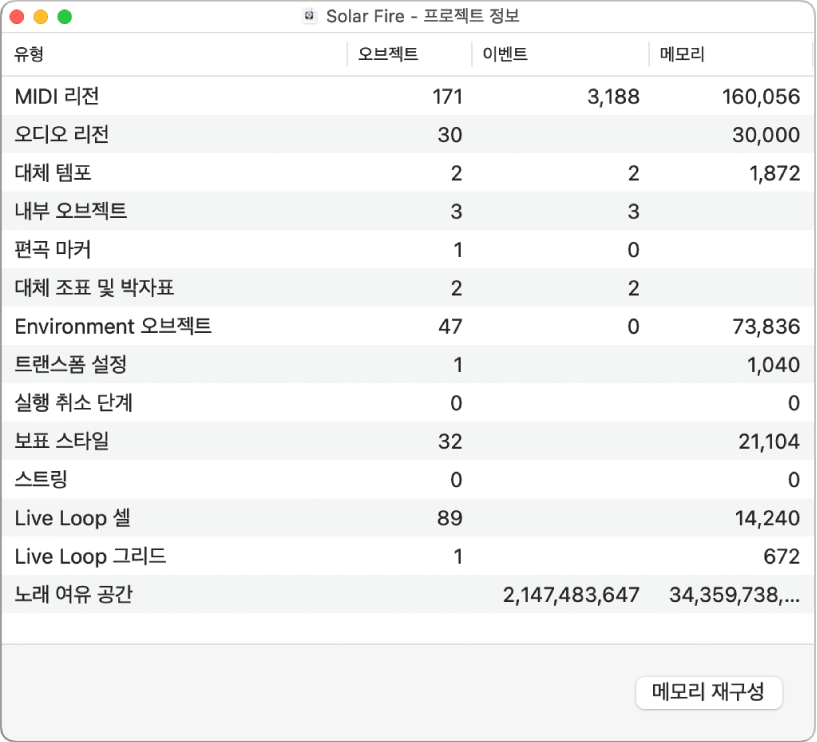 그림. 프로젝트 정보 윈도우.