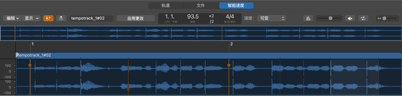 图。智能速度编辑器包含音频文件和强拍提示。