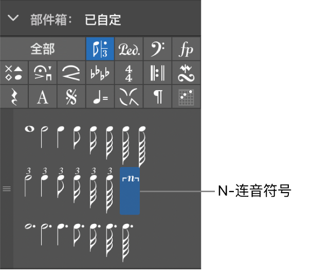 图。部件箱的 N-连音符号。