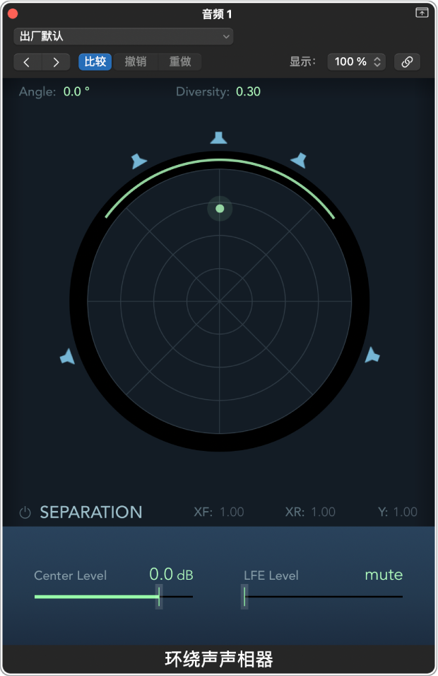 图。“单声道到环绕声声像器”窗口。