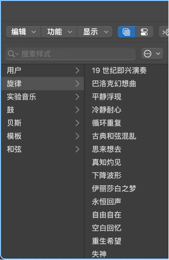 打开的样式浏览器，显示可用样式。