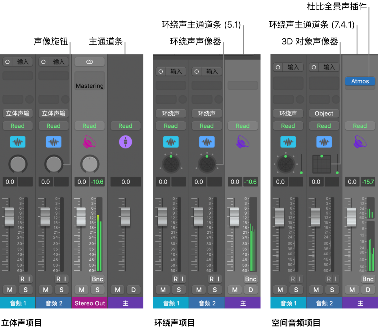图。不同音频输出格式的项目。