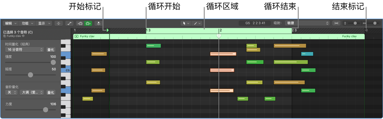 图。一个 MIDI 单元格在单元格编辑器中打开。