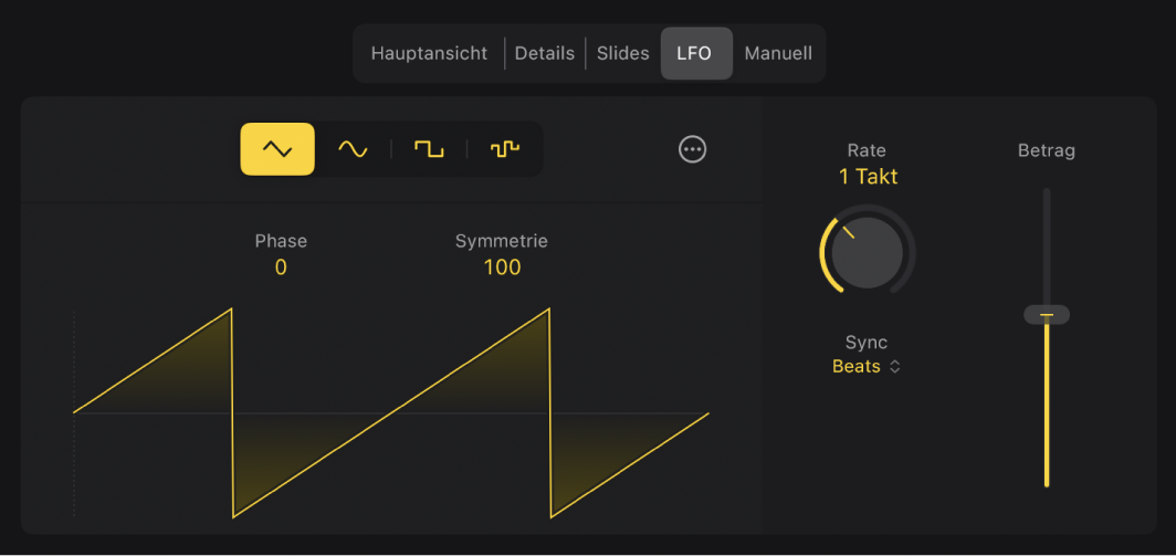 Abbildung. LFO-Einstellungen im Session Player-Editor.