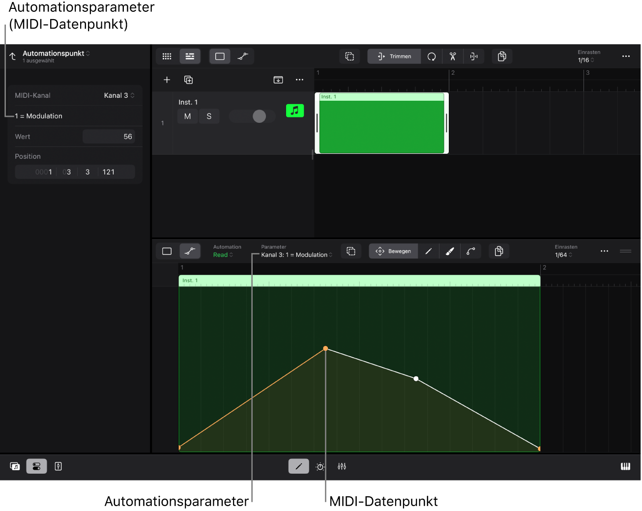 Abbildung. Parameter im Informationsfenster „Automationspunkt“.
