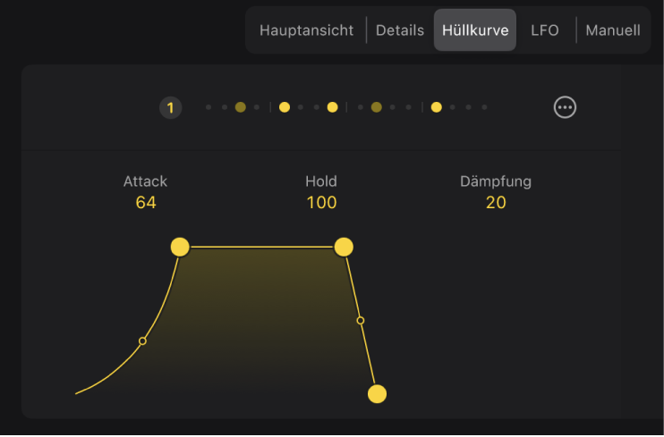 Abbildung. Der Hüllkurvengenerator im Session Player-Editor.