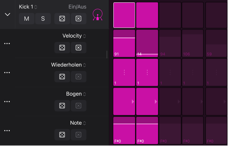 Abbildung. Unterzeilen in Step Sequencer.