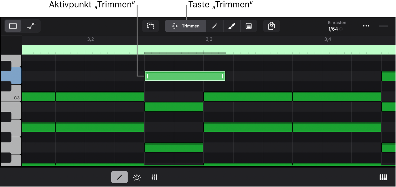 Abbildung. Noten trimmen.