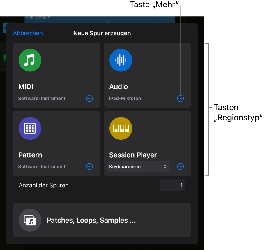 Abbildung. Das Dialogfenster „Neue Spuren“.