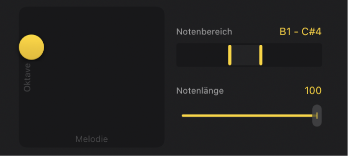 Abbildung. Das XY-Pad und weitere Noteneinstellungen für Synth Bass Player.