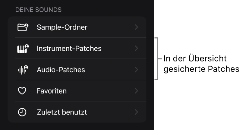 Abbildung. Gesicherte Patches werden im Bereich „Deine Sounds“ des Browsers hinterlegt.