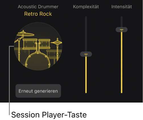 Abbildung. Die Taste „Session Player“ im Session Player-Editor.