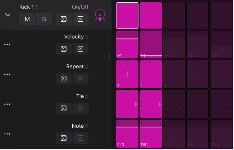 Figure. Subrows in Step Sequencer.