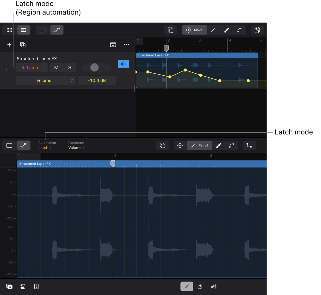 Figure. Automation modes in the Editors area.
