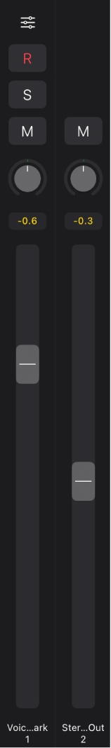 Figure. Track Fader with second Fader for the output channel of the track.