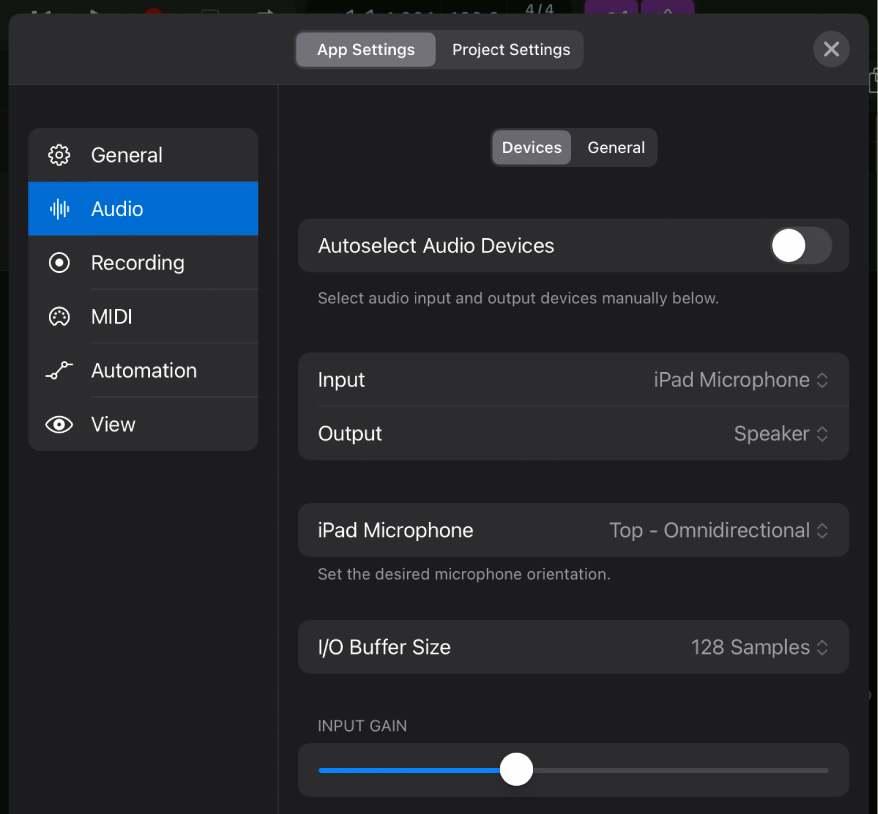 Figure. Devices Audio settings.