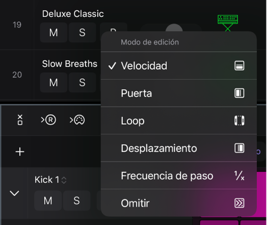 Ilustración. Selección de un modo de edición para la subfila.