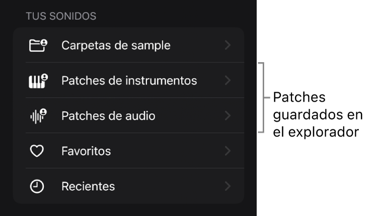 Ilustración. Patches guardados en la sección “Tus sonidos” del explorador.