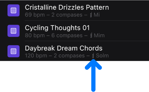 Ilustración. Loop con acordes en el explorador y una flecha que apunta al símbolo de acorde.