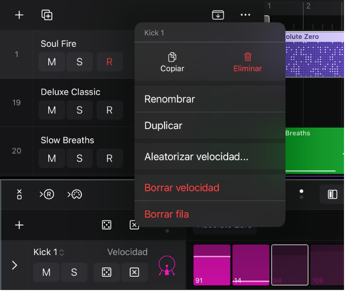 Ilustración: Restablecimiento de los valores de fila a sus valores por omisión.