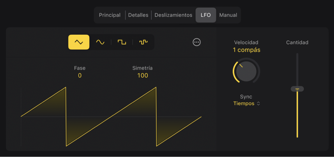 Ilustración. Ajustes de LFO del editor de Session Player.