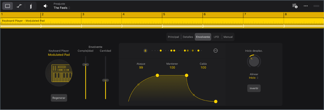 Ilustración. Ajustes de Synth Keyboard Player en el editor de Session Player.