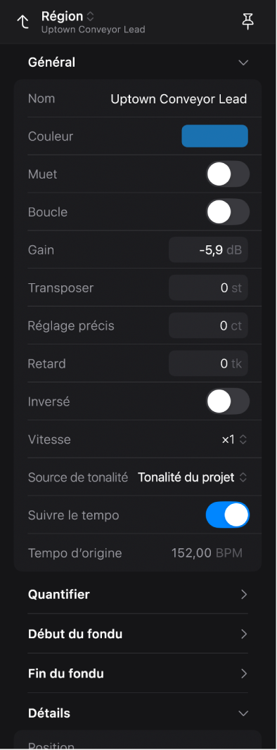 Inspecteur ouvert affichant les paramètres de région.