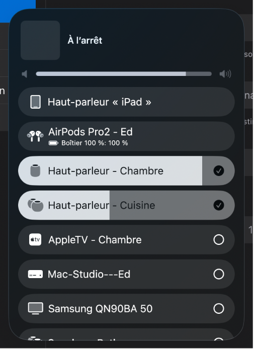 Figure. Zone de dialogue AirPlay.