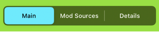 Figure. Trois boutons vous permettent de basculer entre les présentations Main, Mod Sources et Details. 